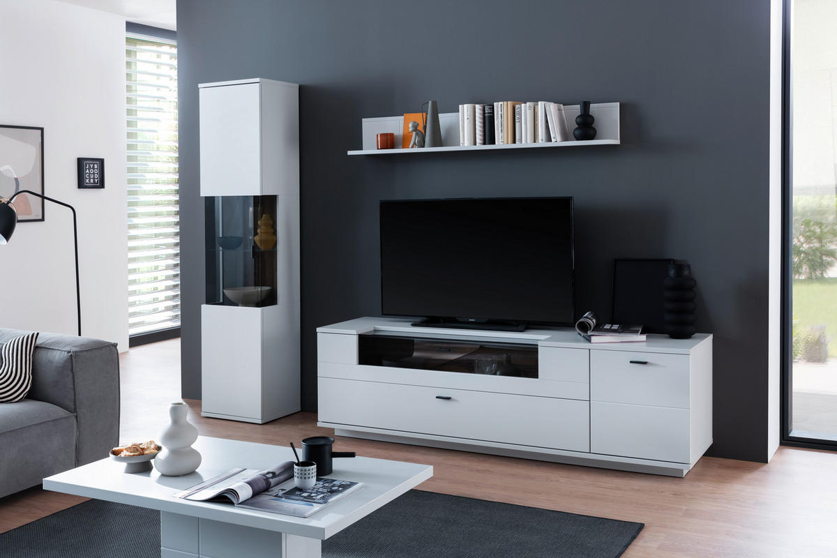 WOHNWAND  in Weiß, Eichefarben  250/199/50 cm  - Eichefarben/Anthrazit, Design, Glas/Holzwerkstoff (250/199/50cm) - Stylife