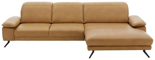 ECKSOFA in Echtleder Hellbraun  - Hellbraun/Schwarz, Design, Leder/Metall (328/193cm) - Dieter Knoll