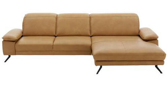 ECKSOFA in Echtleder Hellbraun  - Hellbraun/Schwarz, Design, Leder/Metall (328/193cm) - Dieter Knoll