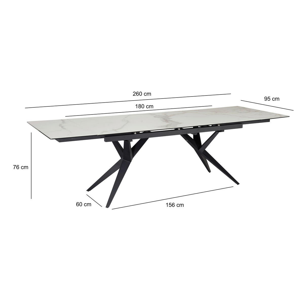 ESSTISCH in Keramik 180/95/76 cm  - Schwarz/Weiß, Design, Keramik/Metall (180/95/76cm) - MID.YOU