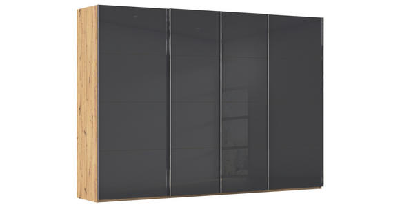 SCHWEBETÜRENSCHRANK 316/235/68 cm 4-türig Grau, Eiche Artisan - Chromfarben/Eiche Artisan, Design, Glas/Holzwerkstoff (316/235/68cm) - Novel