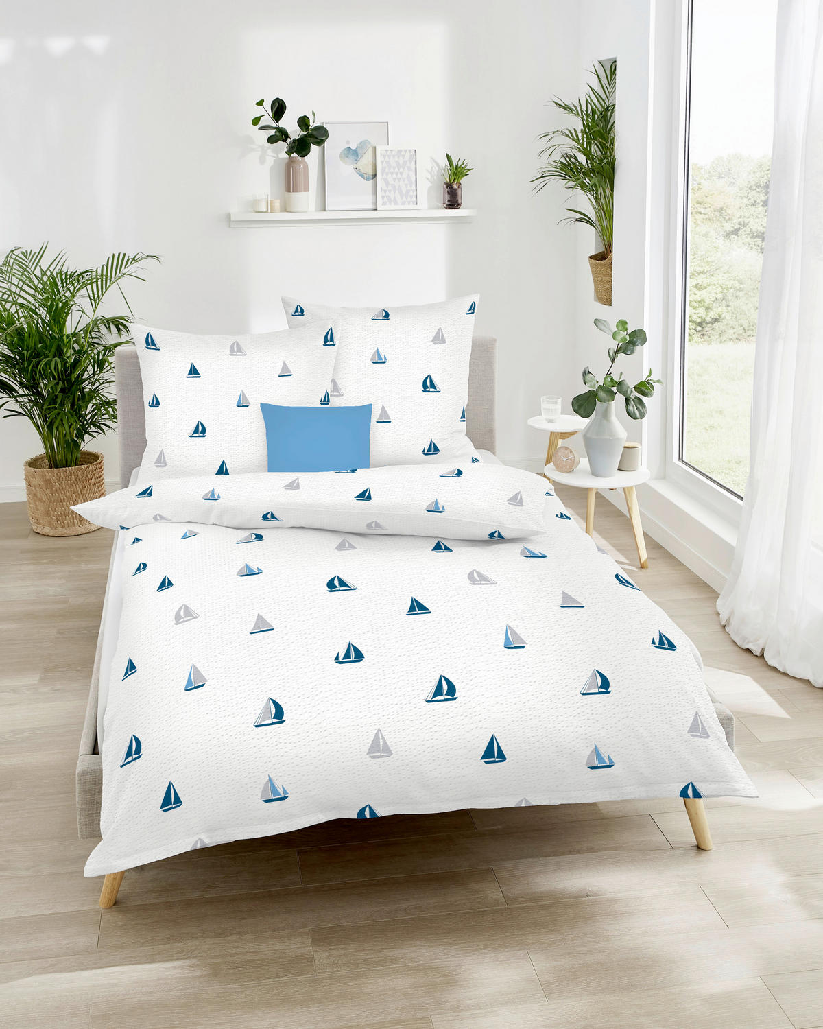 POSTELJNINA Sailing Boats 140/200 cm mečkanka modra  - modra, Konvencionalno, tekstil (140/200cm) - Kaeppel