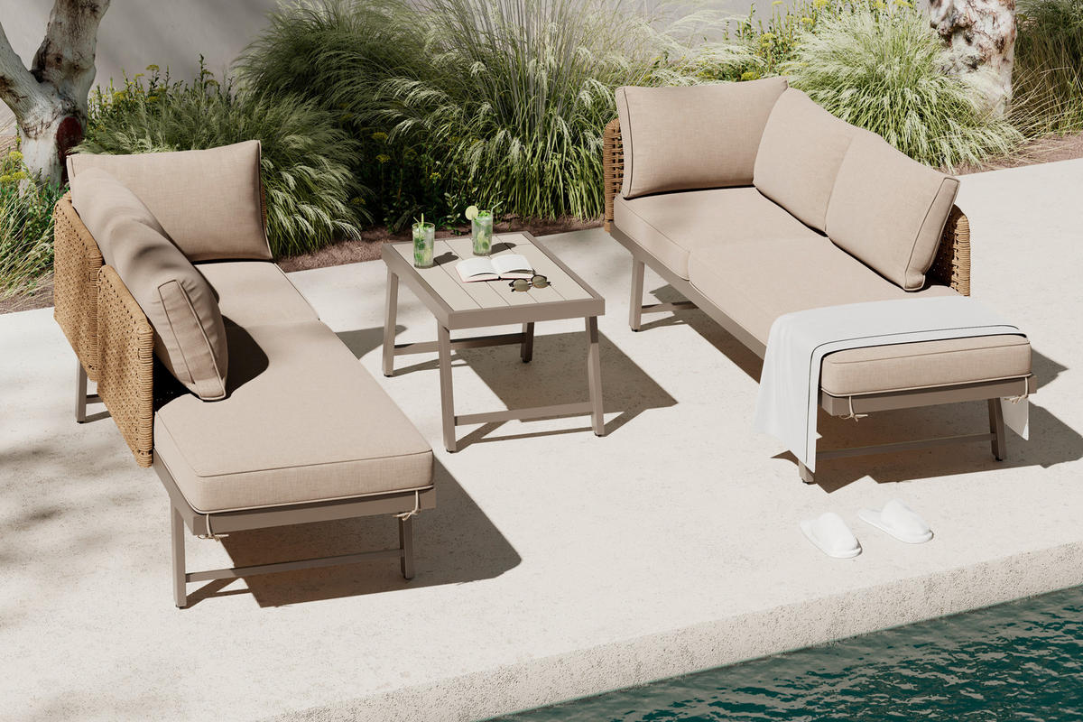 LOUNGE GARNITURA ogljikovo jeklo  - bežrjava/rumena, Moderno, kovina/umetna masa (200/67/68cm) - Beldano