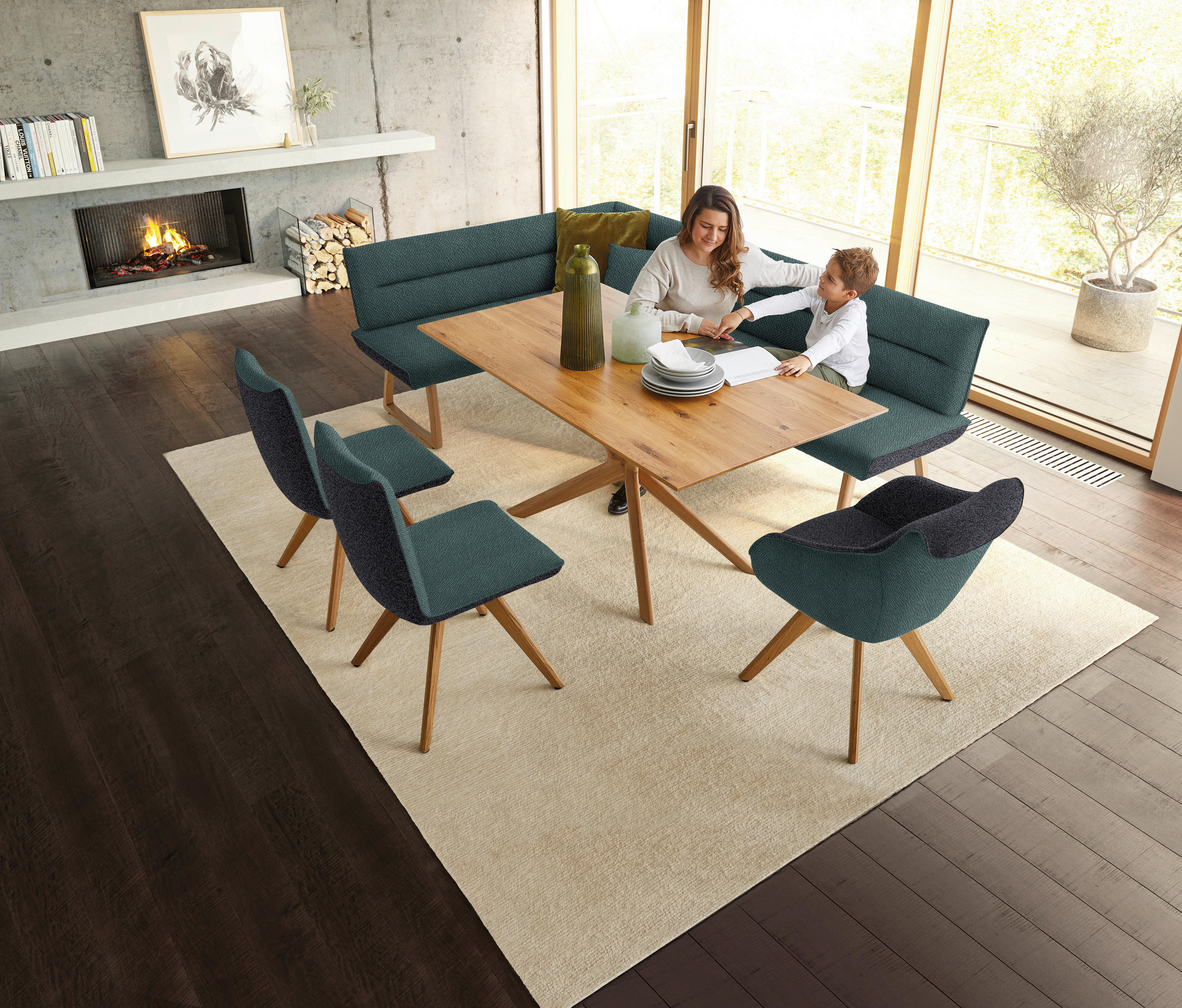 ARMLEHNSTUHL in Holz, Textil Petrol, Dunkelgrau  - Dunkelgrau/Eichefarben, Design, Holz/Textil (60/84/68cm) - Koinor