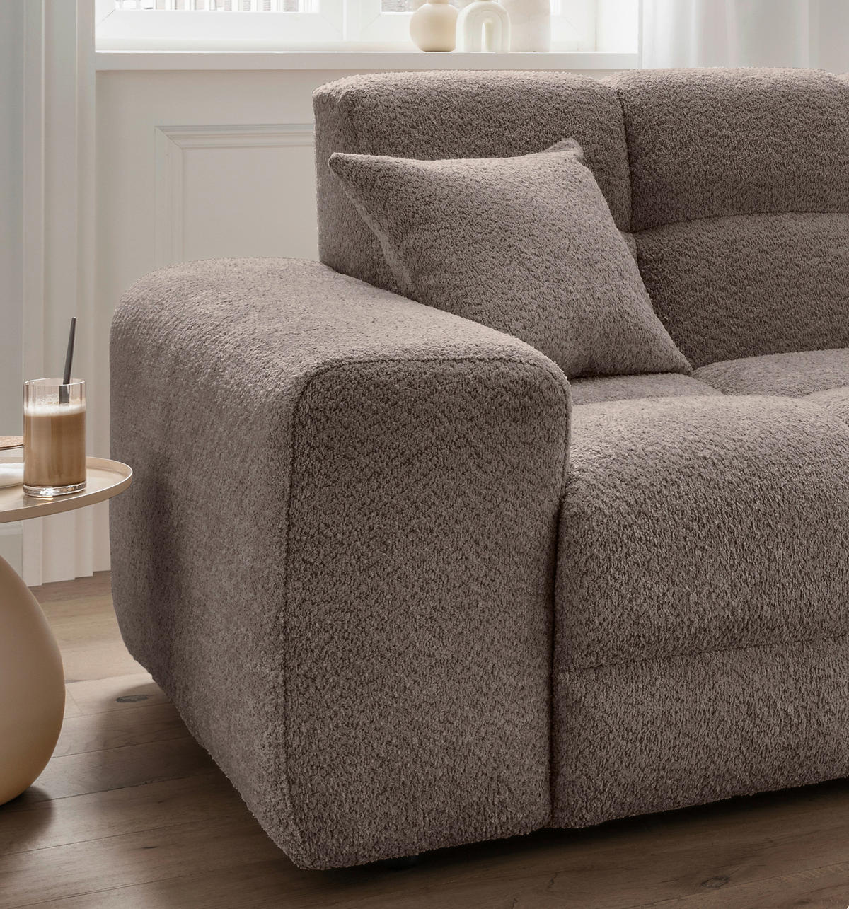 ECKSOFA Taupe Bouclé  - Taupe/Schwarz, MODERN, Kunststoff/Textil (301/152cm) - Livetastic