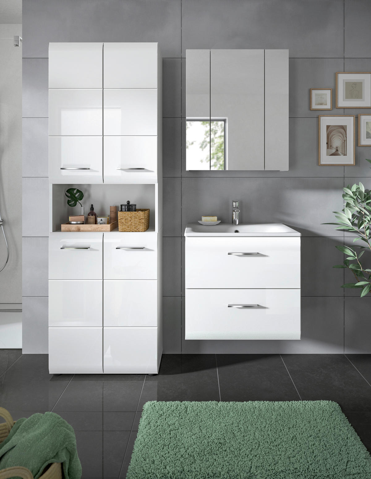 BADEZIMMER 4-teilig  in 120 cm  - Weiß Hochglanz/Silberfarben, MODERN, Keramik/Holzwerkstoff (120cm) - MID.YOU