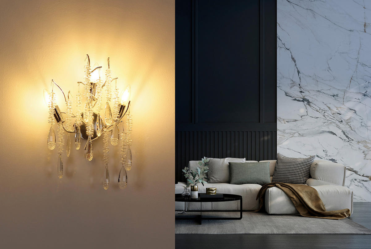 WANDLEUCHTE 35/47 cm   - Klar/Silberfarben, KONVENTIONELL, Glas/Metall (35/47cm) - Globo