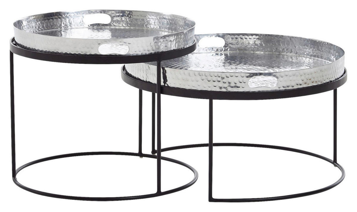COUCHTISCHSET in Metall 46/46/41 cm  - Silberfarben/Schwarz, Modern, Metall (46/46/41cm) - MID.YOU