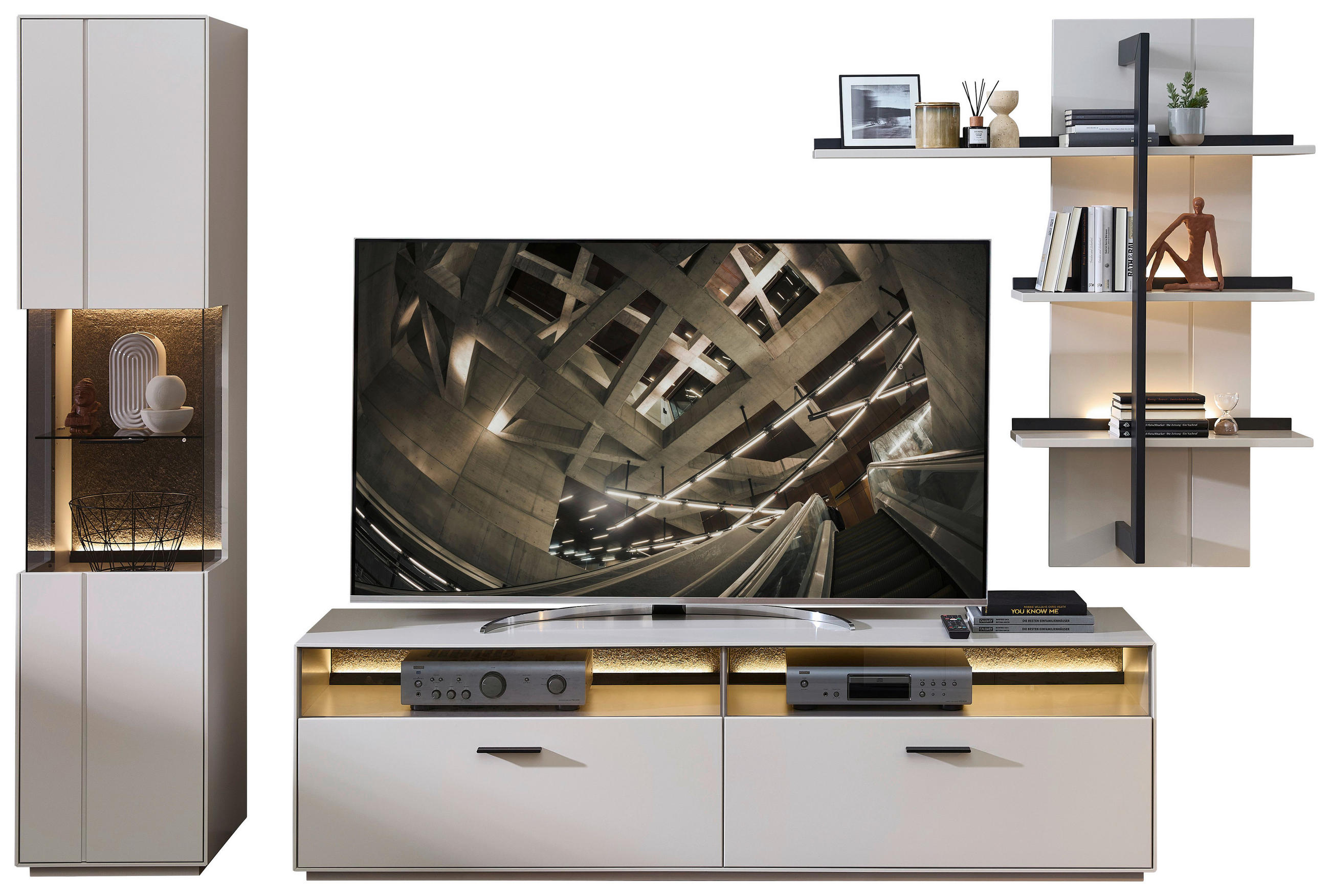 WOHNWAND 3-teilig  in Anthrazit, Hellgrau, Sahara  285/204/45 cm  - Anthrazit/Hellgrau, Design, Glas/Holzwerkstoff (285/204/45cm) - Novel