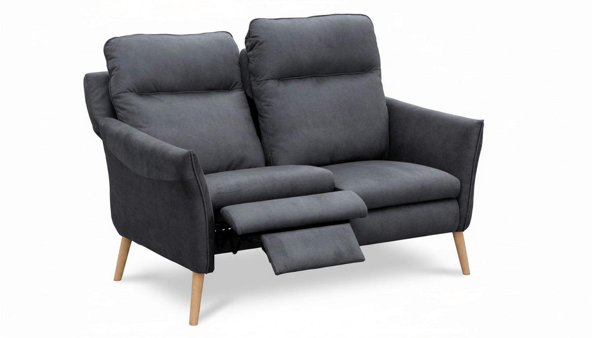 2-SITZER-SOFA Mikrofaser Blau  - Blau/Buchefarben, Design, Holz/Textil (145/110/92cm) - Livetastic