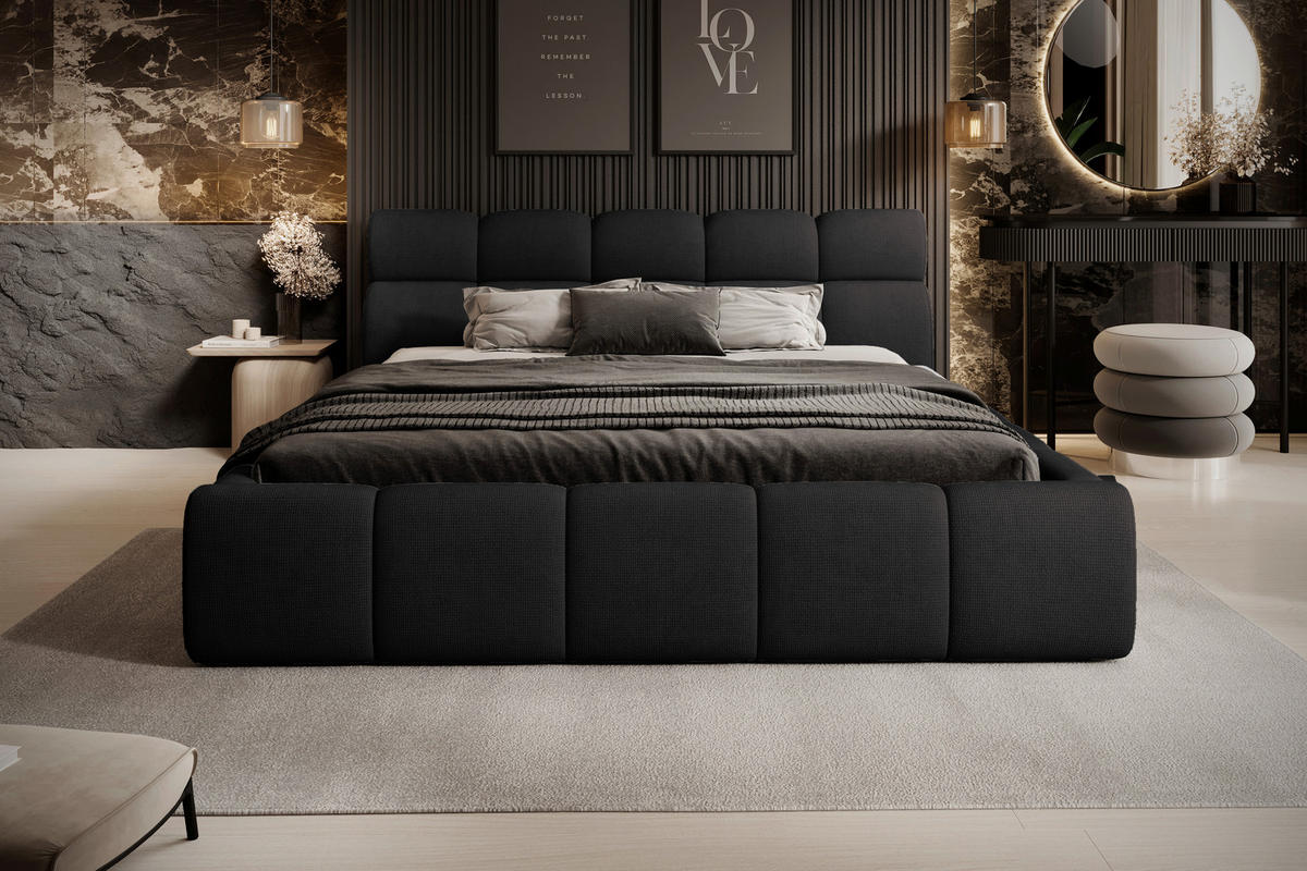 POLSTERBETT 160/200 cm,  in Schwarz,  - Schwarz, Design, Kunststoff/Textil (160/200cm) - Esposa