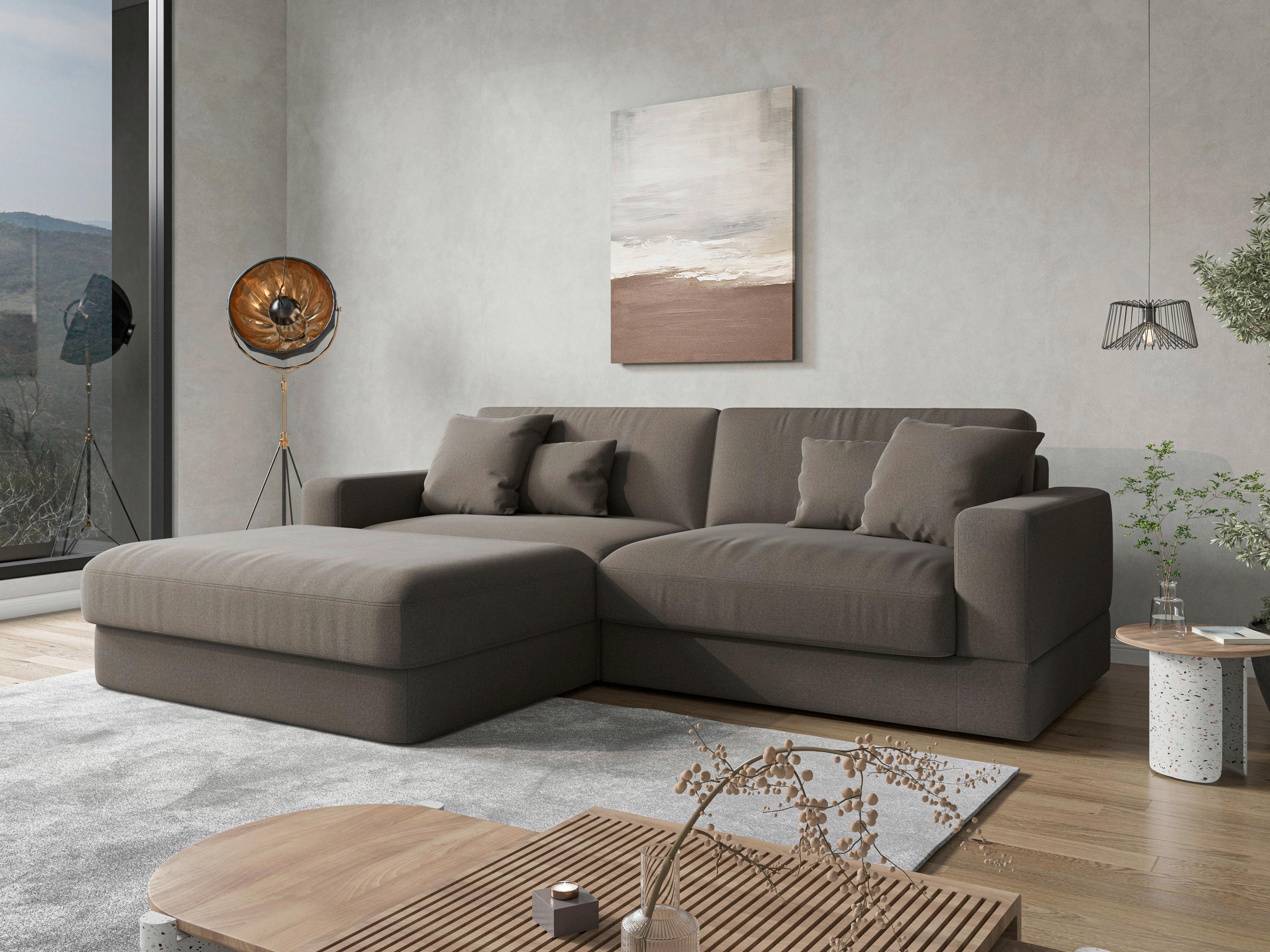 ECKSOFA Flachgewebe Graphitfarben  - Schwarz/Graphitfarben, Modern, Kunststoff/Textil (196/264cm) - Sit & More