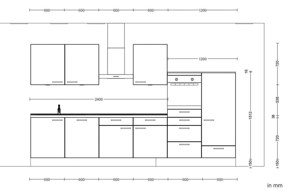KÜCHENLEERBLOCK 360 cm   in Eichefarben, Schieferfarben  - Schieferfarben/Eichefarben, MODERN, Holzwerkstoff/Metall (360cm) - Nobilia