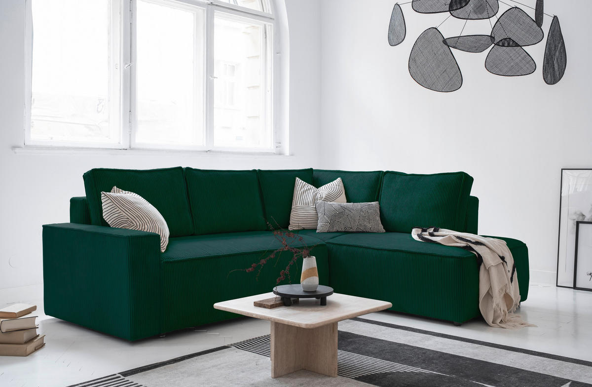KUTNA GARNITURA tekstil  tamno zelena   - tamno zelena/crna, Design, tekstil/plastika (247/194cm) - MID.YOU
