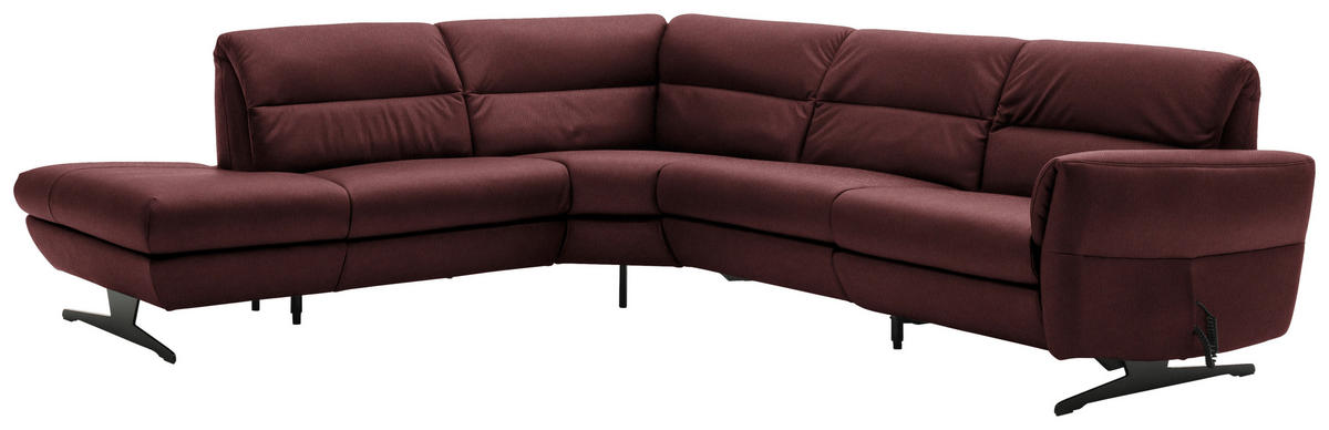 ECKSOFA Bordeaux Echtleder  - Bordeaux/Schwarz, Design, Leder/Metall (258/286cm) - Schöner Wohnen