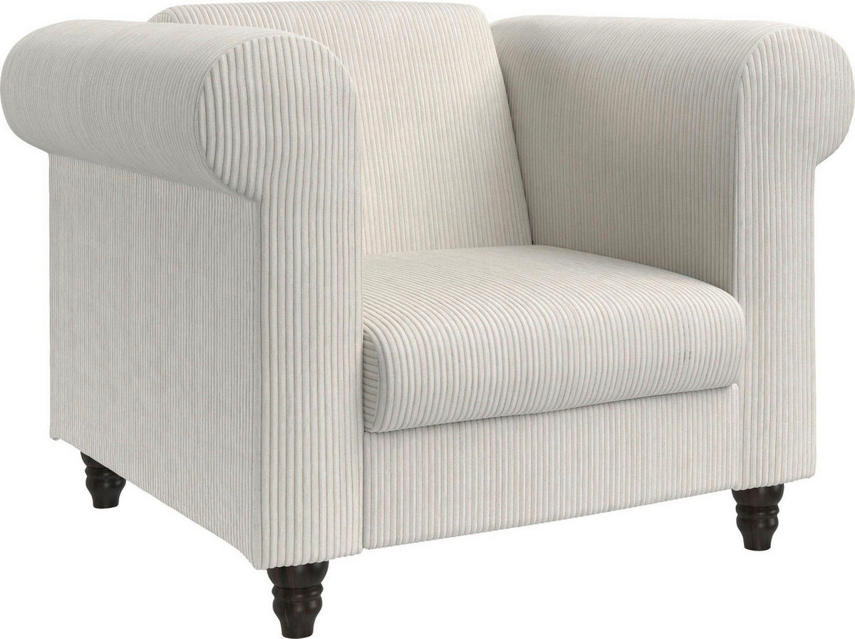 SESSEL in Cord Creme  - Creme/Schwarz, Basics, Holz/Textil (111/83/87cm) - Livetastic