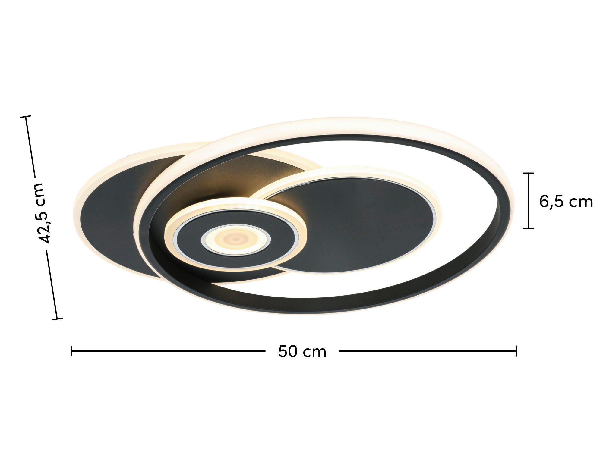 DECKENLEUCHTE 50/42,5/6,5 cm   - Chromfarben/Schwarz, Trend, Kunststoff/Metall (50/42,5/6,5cm) - Novel