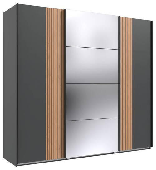 SCHWEBETÜRENSCHRANK 225/208/64 cm 3-türig Graphitfarben, Eiche Artisan  - Graphitfarben/Schwarz, Trend, Glas/Holzwerkstoff (225/208/64cm) - Ti'me