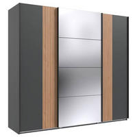 GARDEROB MED SKJUTDÖRRAR 270/208/64 cm 3-dörrar - grafitfärgad/ek Artisan, Design, metall/trämaterial (270/208/64cm) - Best Price