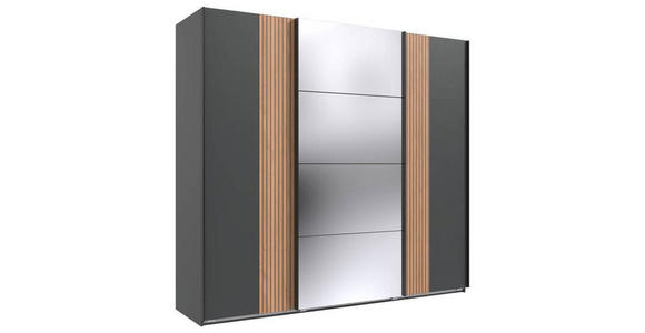 SCHWEBETÜRENSCHRANK in Graphitfarben, Eiche Artisan - Schwarz/Graphitfarben, Trend, Glas/Holzwerkstoff (225/208/64cm) - Carryhome