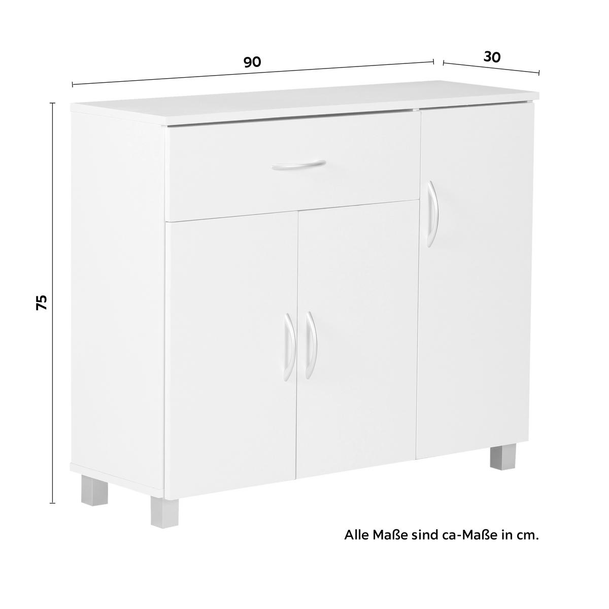 ŠIROKÁ KOMODA, 90/75/30 cm - sivá/hliníková, Konventionell, kompozitné drevo (90/75/30cm) - MID.YOU