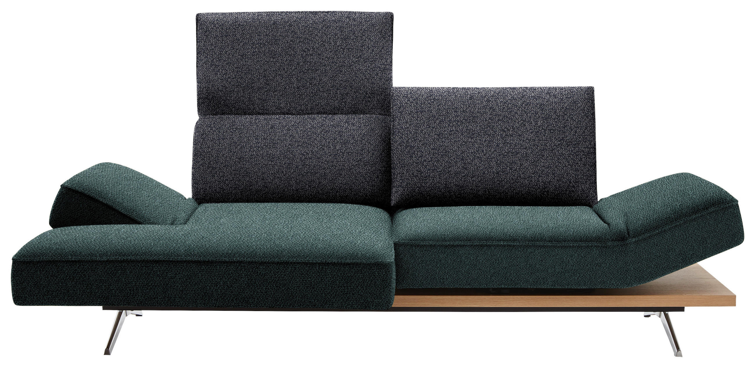 ECKSOFA in Flachgewebe Blau, Schwarz  132/240 cm  - Chromfarben/Blau, Design, Holz/Textil (132/240cm) - Koinor
