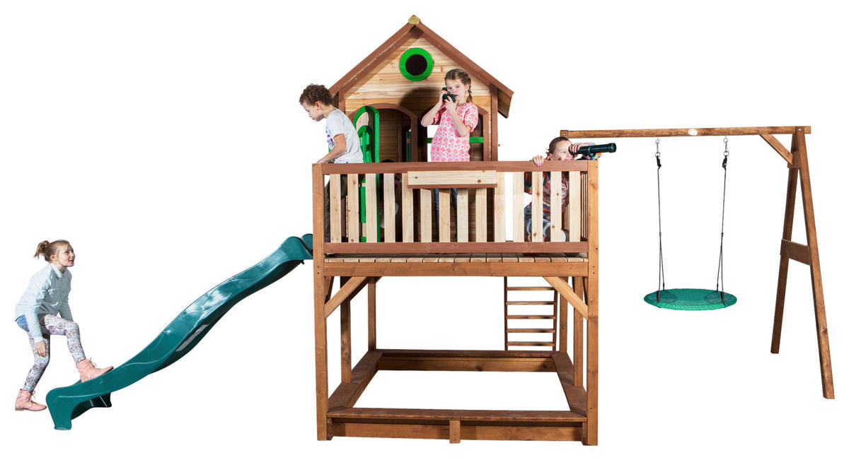 SPIELTURM 613/291/277 cm  - Braun/Grün, Konventionell, Holz (613/291/277cm)