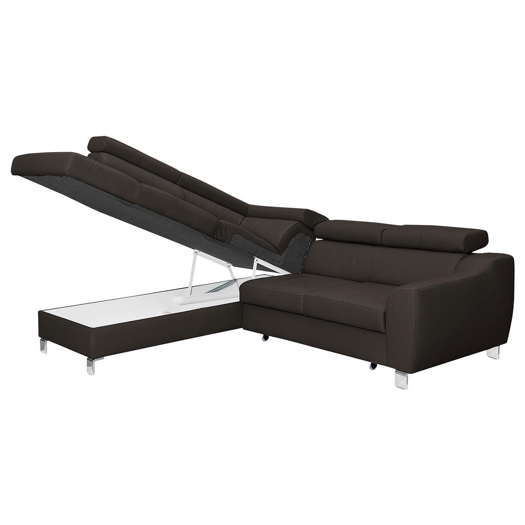 Thumbnail - Livetastic Ecksofa, Dunkelbraun, Textil, Leder, Echtleder, Rindleder, 4-Sitzer, Ottomane links, L-Form, 245x208 cm, Made...