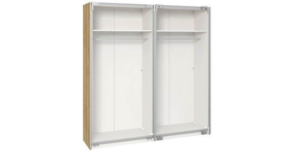 SCHWEBETÜRENSCHRANK in Weiß, Eichefarben - Edelstahlfarben/Eichefarben, Design, Glas/Holzwerkstoff (203/215/65cm) - Carryhome