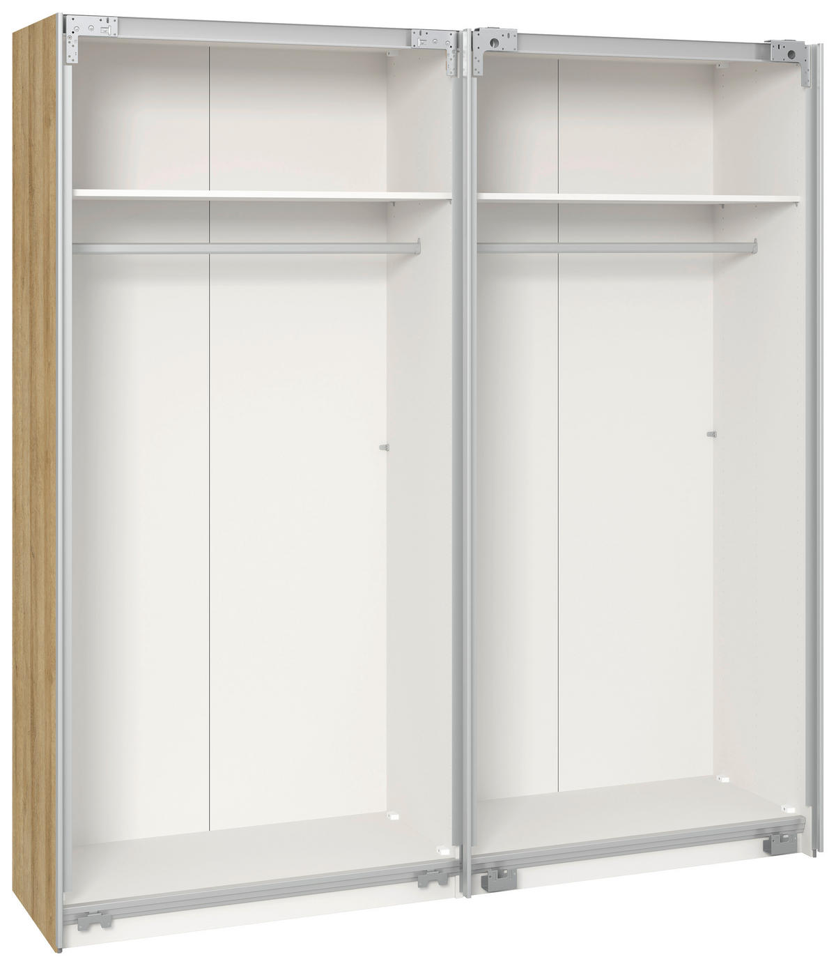 SCHWEBETÜRENSCHRANK 203/215/65 cm 2-türig Weiß, Eichefarben  - Edelstahlfarben/Eichefarben, Design, Glas/Holzwerkstoff (203/215/65cm) - Boxxx