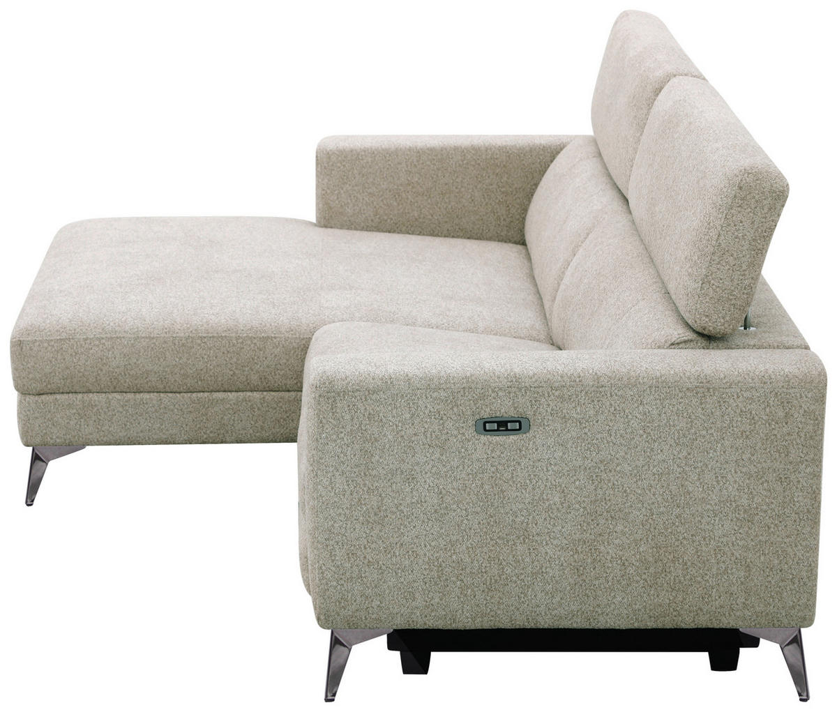 ECKSOFA Beigebraun Chenille  - Chromfarben/Beigebraun, Design, Textil/Metall (173/218cm) - Carryhome