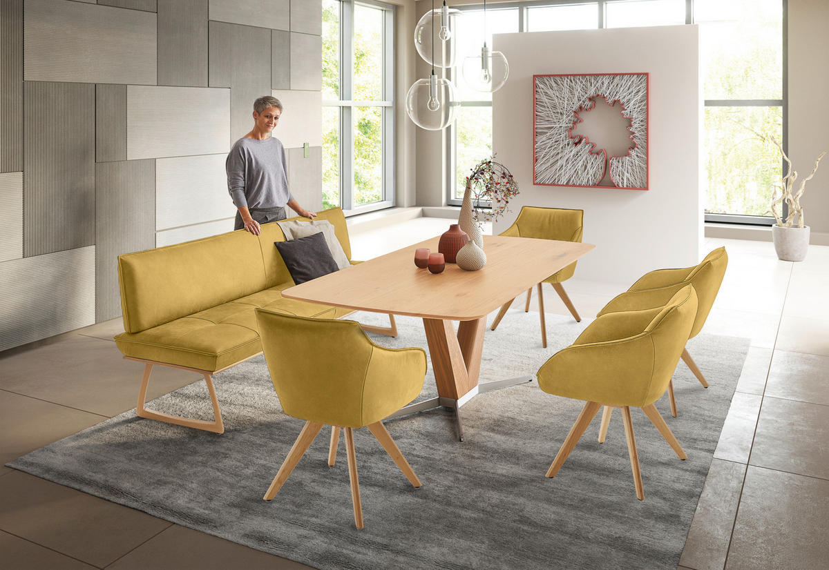 SITZBANK in Holz, Leder Gelb, Wildeiche  - Wildeiche/Eichefarben, Design, Leder/Holz (214/88/66cm) - Koinor