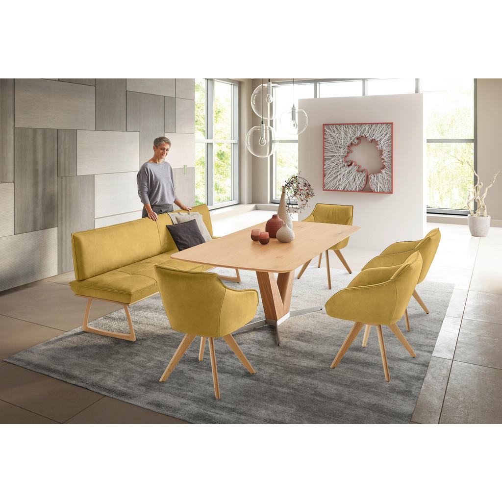 Thumbnail - Koinor Sitzbank, Gelb, Wildeiche, Holz, Leder, Echtleder, Büffelleder, Wildeiche, furniert, massiv, 3-Sitzer, 214x88x66 ...