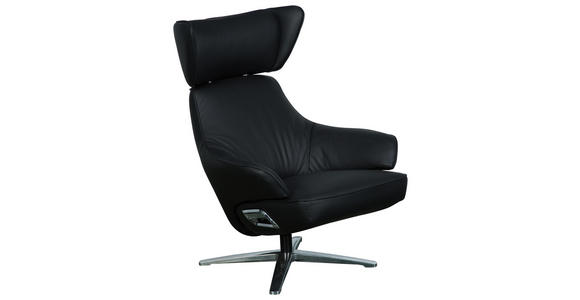 RELAXSESSELSET in Textil, Leder Schwarz, Chromfarben - Chromfarben/Schwarz, Design, Leder/Textil (76/97-107/88-117cm) - Cantus