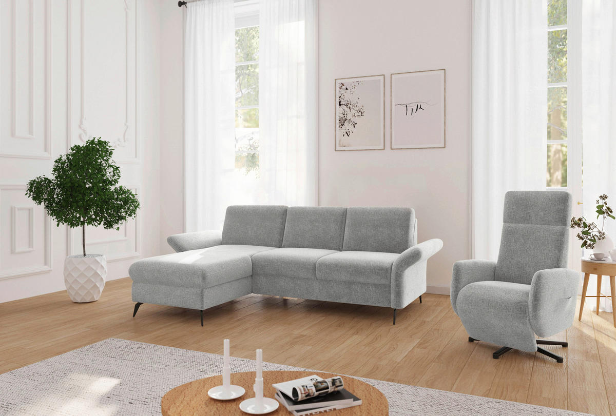 ECKSOFA ROCHELLE E Hellgrau Flachgewebe  - Hellgrau/Schwarz, KONVENTIONELL, Textil/Metall (164/251cm) - Sit & More