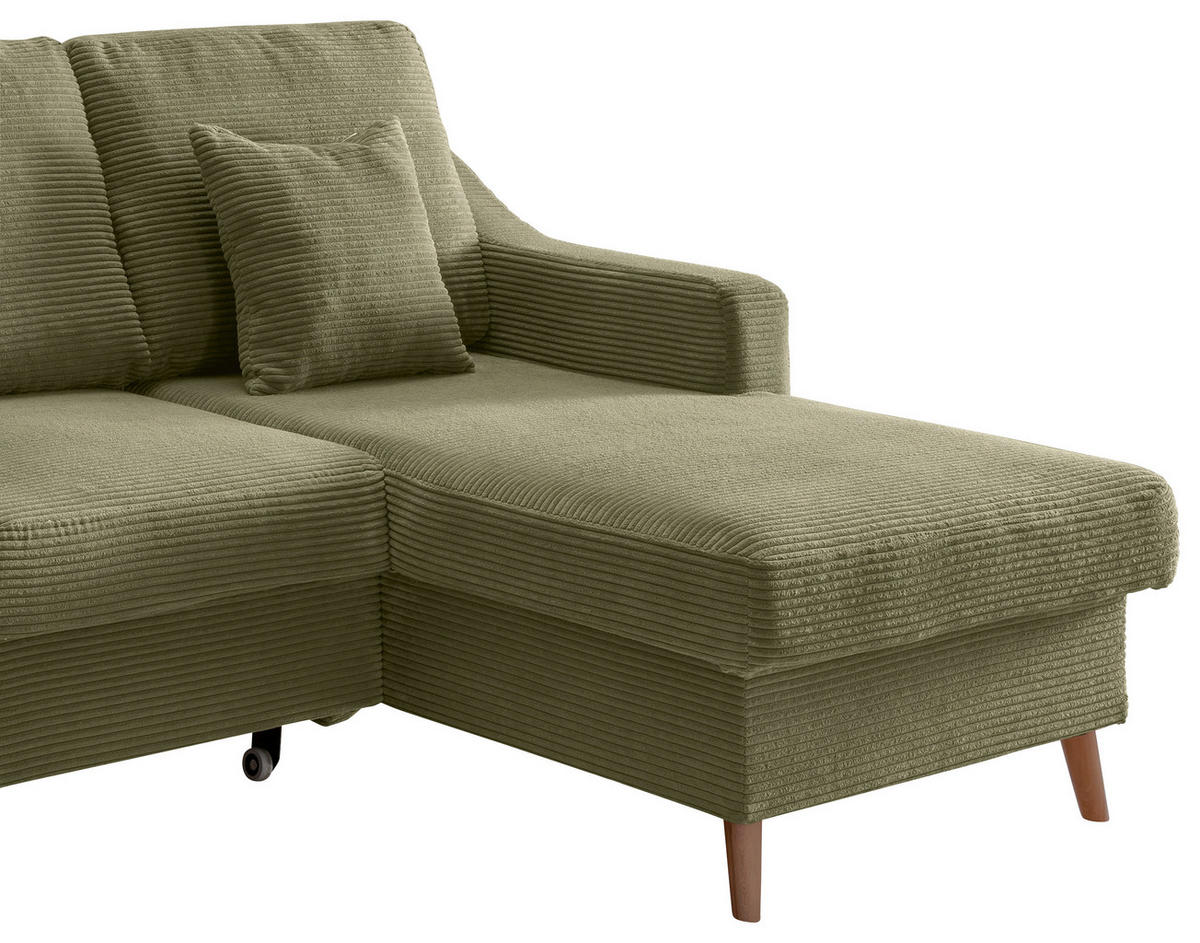 Ecksofa "VALENTINA" in Cord Olivgrün  - Naturfarben/Olivgrün, Design, Holz/Textil (228/150cm) - P & B