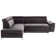 ECKSOFA Grau Samt  - Chromfarben/Grau, KONVENTIONELL, Textil/Metall (206/271cm) - Carryhome