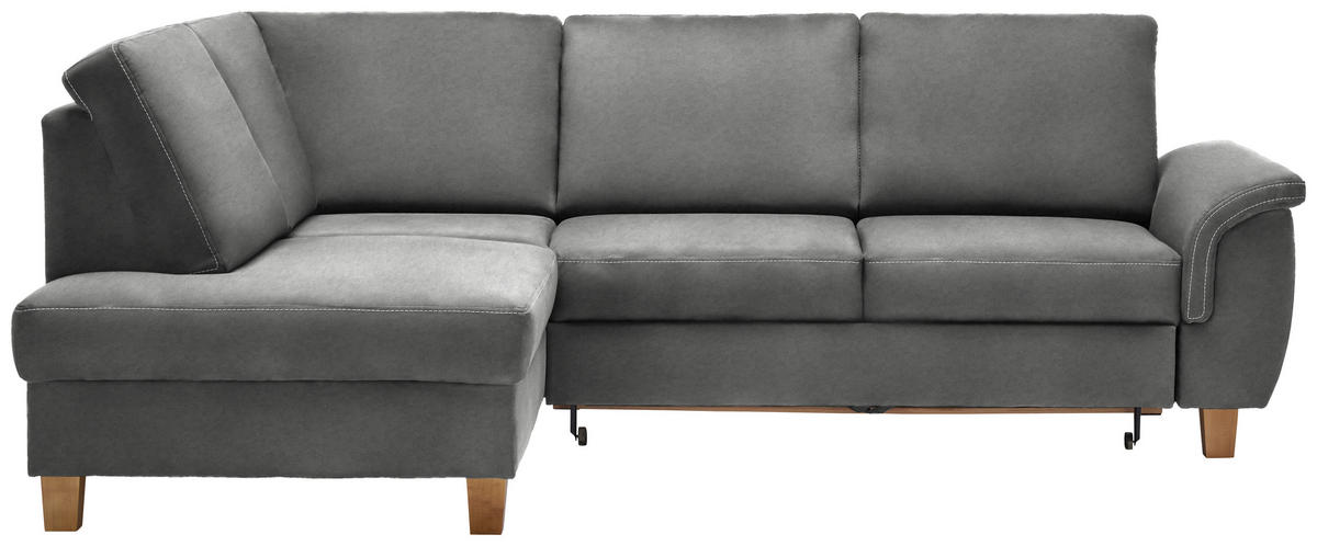 ECKSOFA in Flachgewebe Grau  - Eichefarben/Grau, Design, Holz/Textil (185/253cm) - Cantus
