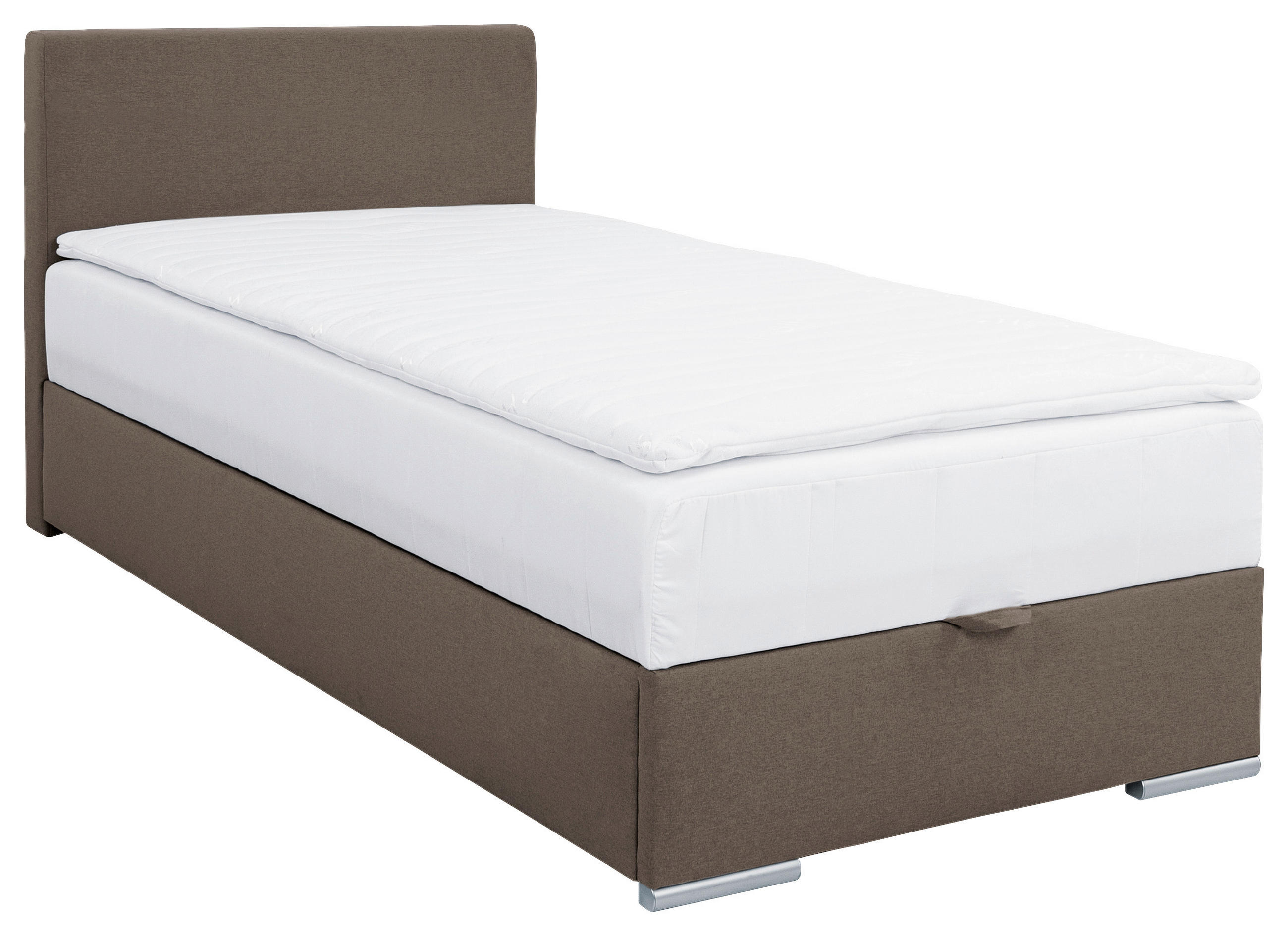 POLSTERBETT 100/200 cm,  in Schlammfarben, Bettkasten, Topper, H2 + H2 = mittel  - Sandfarben/Chromfarben, KONVENTIONELL, Holz/Kunststoff (100/200cm) - MID.YOU