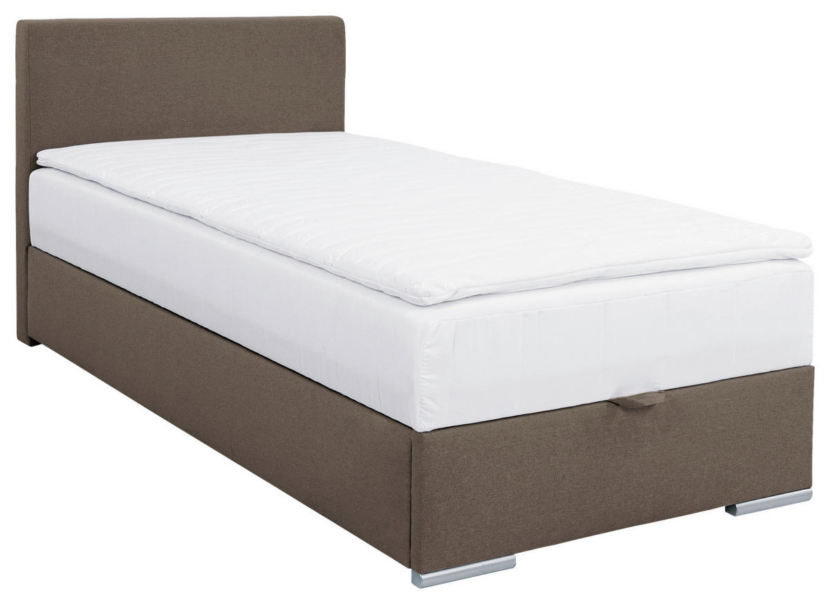 POLSTERBETT 100/200 cm,  in Schlammfarben, Bettkasten, Topper, H2 + H2 = mittel  - Sandfarben/Chromfarben, KONVENTIONELL, Holz/Kunststoff (100/200cm) - MID.YOU