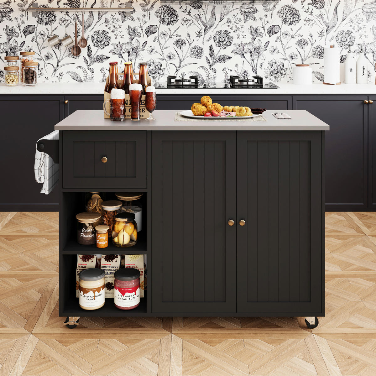 KÜCHENINSEL   in Schwarz, Edelstahlfarben  - Edelstahlfarben/Messingfarben, Basics, Holzwerkstoff/Metall (116/89/49,5cm) - MID.YOU