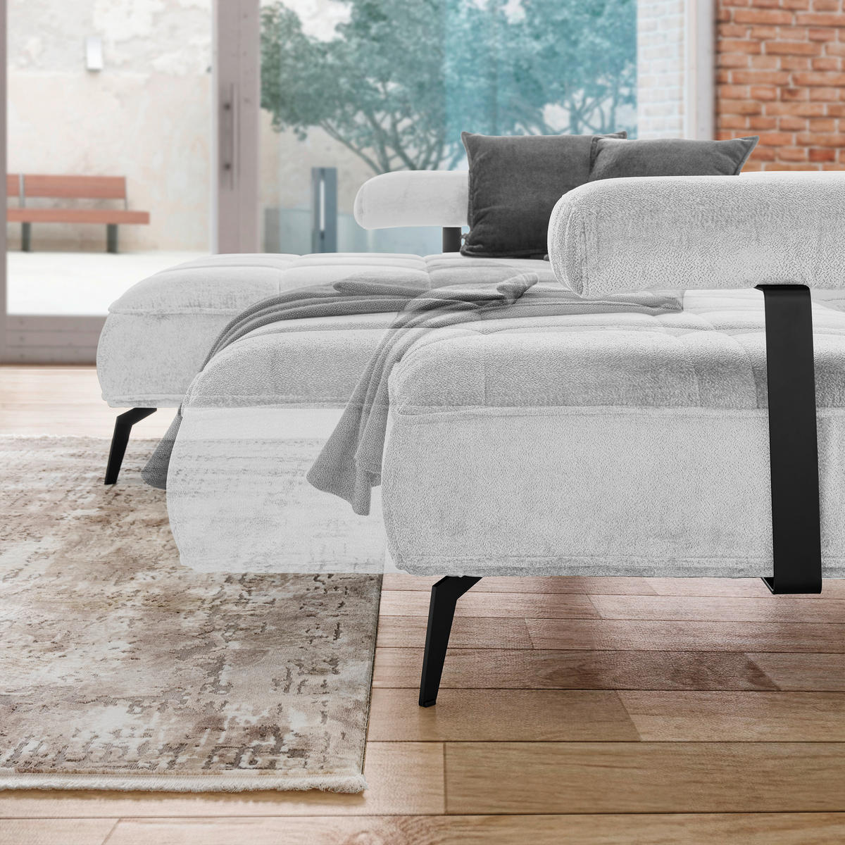 ECKSOFA Hellgrau Webstoff  - Hellgrau/Schwarz, Design, Textil/Metall (180/266cm) - Welnova