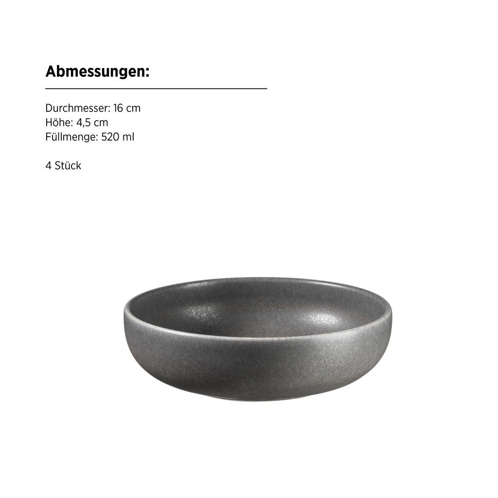Thumbnail - Mäser Schüsselset Unico, Anthrazit, Keramik, 4-teilig, rund, Essen & Trinken, Geschirr, Schalen & Schüsseln, Schüsselset