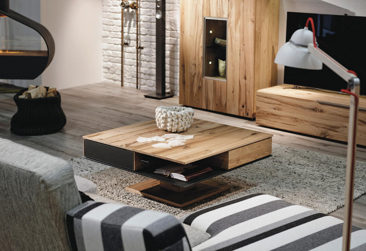 COUCHTISCH Altholz, Eiche massiv Farbglas 90/90/38,3 cm quadratisch Anthrazit, Eichefarben  - Eichefarben/Anthrazit, Design, Glas/Holz (90/90/38,3cm) - Voglauer