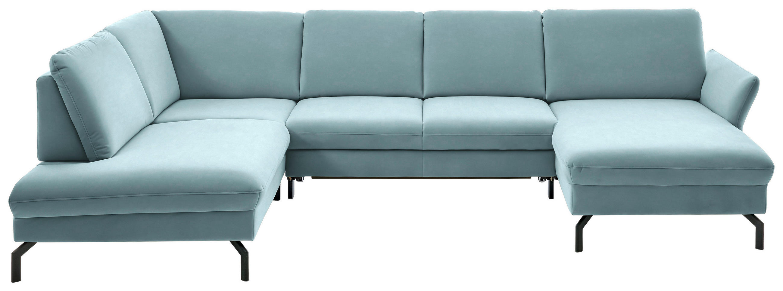 WOHNLANDSCHAFT in Velours Blau  - Blau/Schwarz, Design, Textil/Metall (220/335/179cm) - Beldomo System
