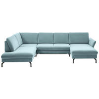 WOHNLANDSCHAFT in Velours Blau  - Blau/Schwarz, Design, Textil/Metall (220/335/179cm) - Beldomo System