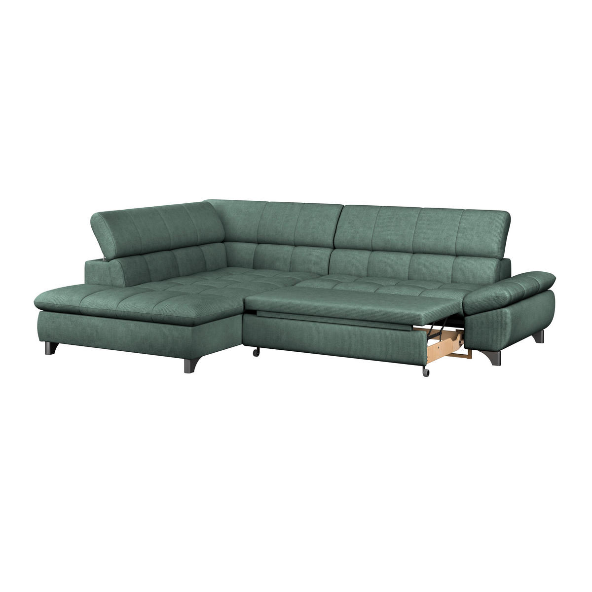ECKSOFA Dunkelgrün Chenille  - Chromfarben/Dunkelgrün, KONVENTIONELL, Textil/Metall (234/312cm) - Livetastic