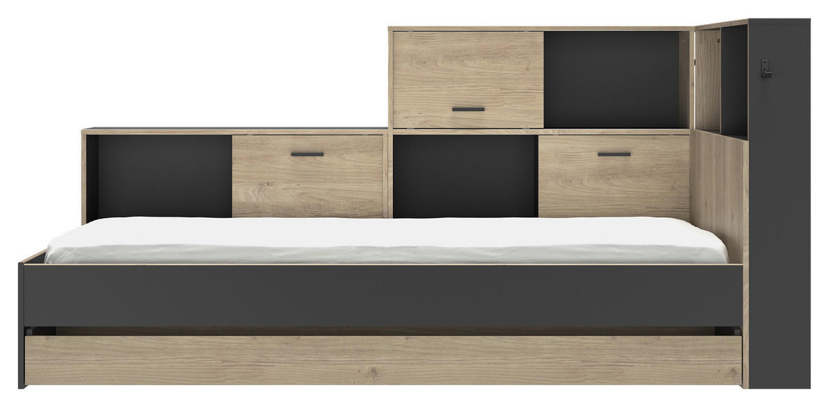 STAURAUMBETT 90/200 cm  in Schwarz, Kastanienfarben  - Kastanienfarben/Schwarz, MODERN, Holzwerkstoff (90/200cm) - MID.YOU