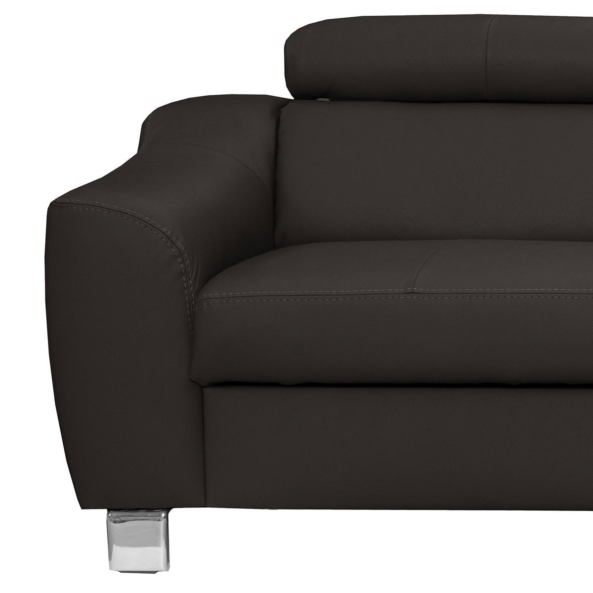 ECKSOFA in Lederlook Echtleder Dunkelbraun  245/208 cm  - Chromfarben/Dunkelbraun, Design, Leder/Textil (245/208cm) - Livetastic