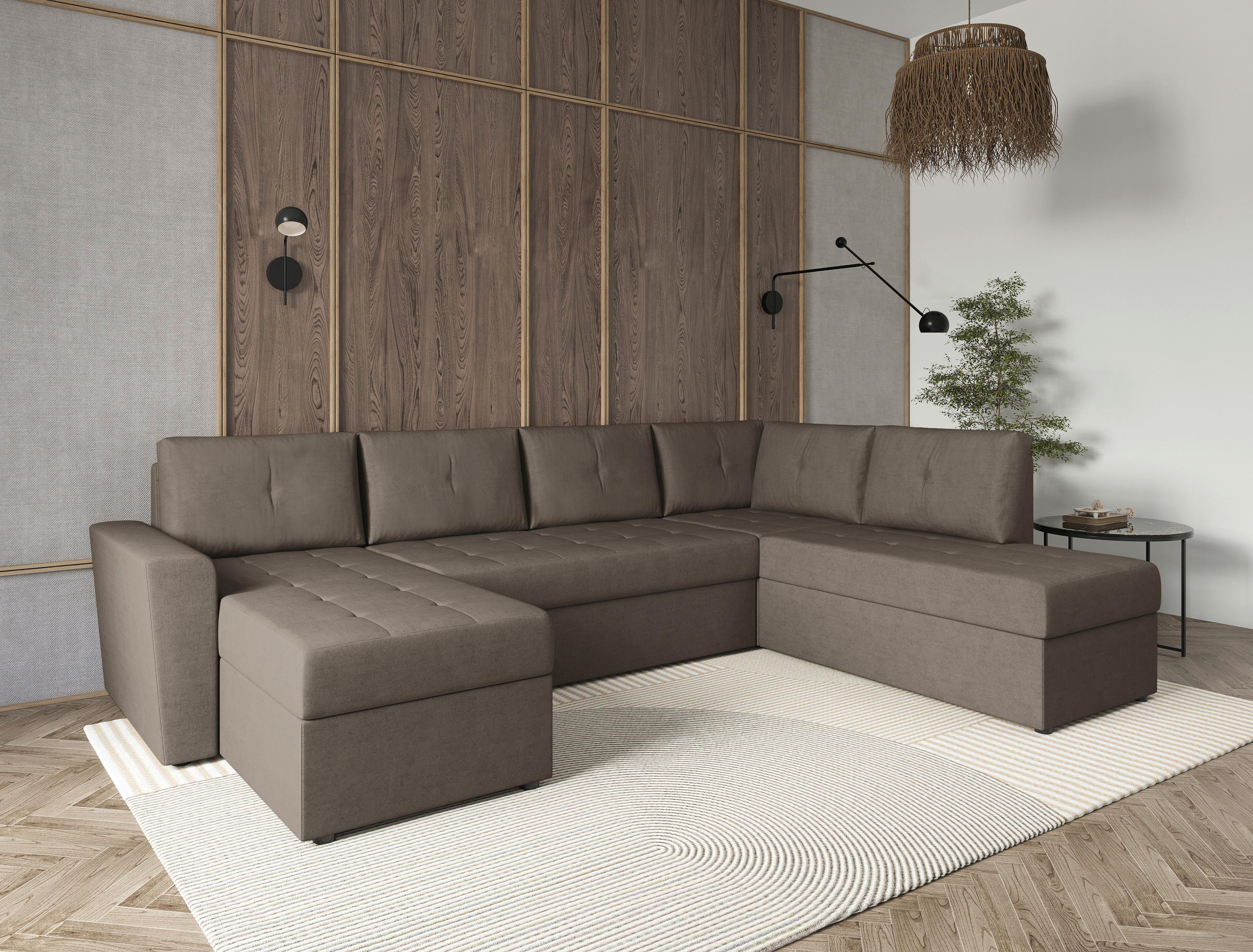 WOHNLANDSCHAFT TERMOLI Taupe Jacquard  - Taupe/Schwarz, Design, Kunststoff/Textil (155/297/212cm) - MID.YOU